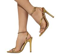 ticticlily Sandales Haut Talon Aiguille Femme Été Confortable Sexy Sandales Boucle Bout Ouvert Bout Pointu Sandale Chaussure Mode Escarpin Sandale B Or 40 EU