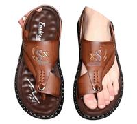 ticticlily Sandales Homme Cuir Tongs Hommes Chaussons d'été Chaussures de Plage Confortables Claquettes pour Randonnée Piscine Mer Douche A Marron 41 EU