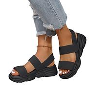 ticticlily Sandales pour Femme Été Sandales de Sport à Plateforme Compensées Confortables à Bout Ouvert Chaussures Élastiques Chaussures de Plage A Noir 38 EU