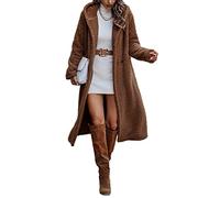 ticticlily Veste en Peluche Femme Manteau Longue en Fausse Fourrure Manteaux à Revers Vestes Manches Longues Blousons en Laine Fausse Fourrure avec Capuche A Marron XL