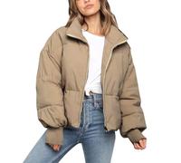 ticticlily Veste Femme Cuir Hiver Chaud Chic Doudoune Brillant Manteau à Manches Longues avec Poches et Zippée Manteaux Elegant Puffer Vestes Couleur Unie Blousons Courte A Kaki S