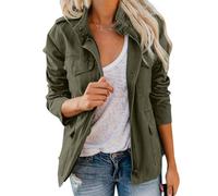 ticticlily Veste Sotfshell Femme sans Capuche Vestes Zipper Boutonné avec Poches Manteau Décontractée Parka Blouson Jacket Coat Printemps Automne Hiver Outwear A Armée Verte XL