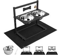 TIDANT Gamelles surélevées pour chien de grande taille avec tapis, hauteur réglable de 11,9 à 30 cm, deux gamelles de nourriture et d'eau en acier inoxydable de 1,7 L, support surélevé en métal,