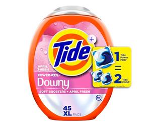 Tide Power PODs Lot de 45 capsules de détergent à lessive 2 en 1 avec boosters doux Downy, fraîcheur durable avec parfum frais d'avril