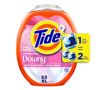 Tide Power PODs Lot de 63 capsules de détergent à lessive 2 en 1 avec boosters doux Downy, fraîcheur durable avec parfum frais d'avril