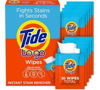 Tide To Go Lot de 10 lingettes détachantes instantanées pour vêtements - Solution de lessive de voyage et de poche - Pack pratique pour les déversements et les marques en déplacement - Nettoyant
