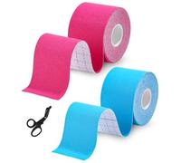 TIDEVAN 2 Rouleaux 5m x 5cm Bande de Kinésiologie Ruban Adhésif de Kinésiologie Kinesiology Tape,Elastique Soutien Musculaire Soulager la Douleur Ruban Adhésif Résistant à l'eau con Ciseaux(Bleu&Rose)