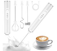 TIDEVAN 3 en 1 Mousseur à Lait Électrique Mousseur à Lait électrique Portable Mousseur à Lait USB Rechargeable, Mini Batteur avec 3 Fouets, Réglable en 3 Vitesses, pour Latte, Cappuccino, œuf(Blanc)