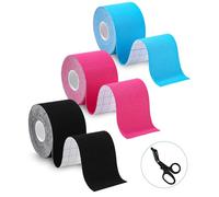 TIDEVAN 3 Rouleaux Bandes de Kinésiologie 5 m x 5 cm Ruban Adhésif de Kinésiologie Bande Sportive avec Ciseaux Spéciaux pour Genou Articulations et Maintien Musculaire Soulager la Douleur (3 Couleur)
