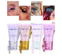 TIDEVAN 4 Pièce Gel Paillettes Visage, 4 Couleurs Paillettes Corps 50ml | Body Glitter Gel, pour Cheveux, Corps, Visage, pour Festival Fête Noël Pâques Maquillage Décoration