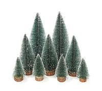 TIDEVAN 9 Pièces Arbre de Noël Artificiel 3 Tailles Sapin de Noel Miniature 10/15/20cm Mini Sapin de Noël Artificiel Arbre de Noël avec Base en Bois pour Une Décoration de Fête de Noël (Vert)