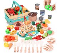TIDEVAN Accessoire Cuisine Enfant Ensemble,Dinette Enfant Ustensile Cuisine Enfant,Fruits et Légumes Jouet à Couper de Jouet imitant,Jeu de Role Chef Kit Cuisine Enfant avec Nourriture Jouet Couteau