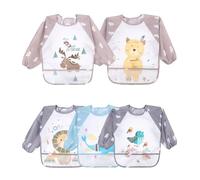 TIDEVAN Bavoirs Manches Longues,Set de 5 Peinture Bavoir Imperméable Tablier d'Alimentation avec Poches,Longues Bebe Bavoir pour Unisexe Les Enfants de 6 Mois à 3 Ans,Enfants Mangeant Peinture et Jeu