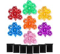 TIDEVAN Dés Polyédriques,49 Pièces Polyédrique Jeu de Dice Réutilisable Jeux de Table Dés avec 7 Petits Sacs à Dés Les Donjons Dragons DND RPG Jeux de Table MTG Dés D4 D8 D10 D12 D20(Transparent)