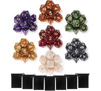 TIDEVAN Dés Polyédriques,49 Pièces Polyédrique Jeu de Dice Réutilisable Jeux de Table Dés avec 7 Sacs à Cordon Noirs Les Donjons Dragons DND RPG Jeux de Table MTG Dés D4 D8 D10 D12 D20