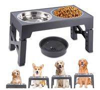 TIDEVAN Gamelle Chien Surélevée Réglable 4 Hauteurs - Porte Gamelles pour Chiens avec Anti-Glouton et Eau Anti-Éclaboussure - Bols en Acier Inoxydable (Gris)