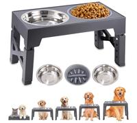 TIDEVAN Gamelle Surélevée pour Chien - Pliable avec Bols en Acier Inoxydable, Anti-Glouton, 4 Hauteurs Réglables pour Chiens Moyens et Grands