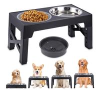 TIDEVAN Gamelles Surélevées Gamelles Pliables et Surélevées Porte Gamelles pour Chiens avec Gamelle Anti-Glouton et Gamelle Eau Anti-Éclaboussure Bols en Acier Inoxydable 4 Hauteurs RéGlables Noir