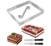 TIDEVAN Moule Pâtisserie en Acier Inoxydable Cadre Rectangulaire Réglable Moule Professionnel Rectangulaire Cadre Pâtisserie pour Dessert Gâteau avec 2 Spatule la Hauteur 5 cm 18 à 28 cm x 33 à 53 cm