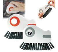 Tidevib Brosse de nettoyage 2 en 1 avec poils durs et racloir, rails de fenêtre, vitres, joints, joints, portes de douche, éviers, gris