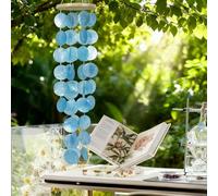 Tidevib Carillon éolien en coquille de Capiz fabriqué à la main, 71,1 cm, décoration extérieure à thème avec son mélodieux pour jardin, terrasse, blanc (wathet)