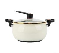 Tidevib Cocotte minute émaillée 8 L ronde grande capacité pour la maison, la cuisine, la soupe, le ragoût, design 2 poignées (blanc)