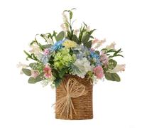 Tidevib Couronne de porte florale printanière avec tulipes, 48 x 38 cm, panier suspendu décoratif pour porte d'entrée, maison, jardin, entrée