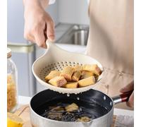 Tidevib Cuillère écumoire en silicone avec grande tête de passoire de 17 cm, résistante à la chaleur, égoutter les légumes ou l'huile, poignée antidérapante, passe au lave-vaisselle, blanc/bleu