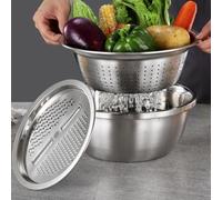 Tidevib Ensemble de bols mélangeurs en acier inoxydable avec râpe et panier de vidange, kit de préparation de cuisine 3 pièces pour salade, fouet, stockage des aliments, comprend des bols solides et
