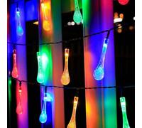Tidevib Guirlande lumineuse solaire à 60 LED en forme de goutte d'eau, 8 mètres, chaude et colorée, décoration de Noël, résistante aux intempéries, 8 modes d'éclairage, pour marche/arrêt automatique