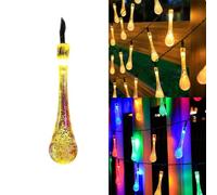 Tidevib Guirlande lumineuse solaire à 60 LED en forme de goutte d'eau, 8 mètres, colorée et blanc chaud, 8 modes d'éclairage, résistante aux intempéries, décoration de Noël