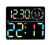 Tidevib Horloge murale et de table numérique LED RVB avec grand écran, compte à rebours, réglage de la luminosité à dix niveaux, calendrier, montage polyvalent pour salon, chambre à coucher (noir)