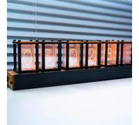 Tidevib Kit d'horloge à tube lumineux DIY avec affichage LED RVB 4 ou 6 tubes numériques, construction en bois de noyer et acrylique, couleur réglable, alarme et minuterie, appairage WiFi, type