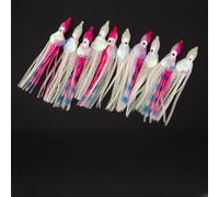 Tidevib Lot de 10 leurres en PVC souple - Pieuvre lumineux - Pour pêche en eau salée - 5/6/10 cm - Rose et blanc