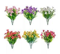 Tidevib Lot de 12 bouquets de fleurs artificielles en soie pour extérieur, 6 couleurs de pétunias artificiels pour décoration de jardin avec 7 tiges chacun