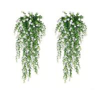 Tidevib Lot de 2 plantes d'eucalyptus artificielles à suspendre avec feuilles réalistes, verdure en plastique résistant aux intempéries et aux UV pour la maison, le jardin, la décoration murale, les