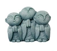 Tidevib Lot de 3 statues de Bouddha zen en grès vert pour décoration intérieure et extérieure (C)
