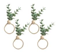 Tidevib Lot de 4 ronds de serviette en bois de feuille d'eucalyptus pour décoration de table, supports en corde de jute naturelle pour dîners et occasions spéciales
