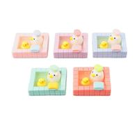 Tidevib Lot de 5 décorations miniatures en résine pour paysage Kawaii Canard de dessin animé dans les sources chaudes en rose, rouge, bleu, violet, vert