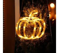 Tidevib Lumières de fenêtre d'automne à piles avec citrouille et feuille d'érable - Décorations LED pour Halloween, Thanksgiving, intérieur et extérieur - 28 cm (citrouilles)