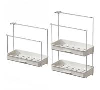 Tidevib Organiseur d'évier de cuisine pour porte-éponge avec distributeur de savon et porte-chiffons pour pinceaux, rangement de comptoir pour torchons, bouteilles de détergent, bouchons d'évier