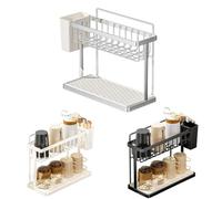 Tidevib Panier d'évier pour évier de cuisine, porte-éponge en acier inoxydable 304 avec support de drainage, rangement organisé pour éponges et ustensiles, batterie de cuisine argentée