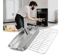 Tidevib Plat à rôtir en acier inoxydable avec grille de four - Plaque de cuisson profonde avec finition miroir, pour tailles 25 x 18 x 5 cm/33 x 23 x 5 cm/36 x 26 x 6 cm/39 x 28 x 6 cm