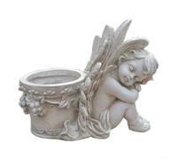 Tidevib Pot de fleurs ange en résine pour plantes succulentes Blanc élégant avec ailes pour décoration de jardin ou pelouse (ange droit)