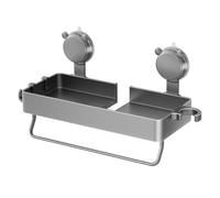 Tidevib Support de douche mural pour savon, shampooing et accessoires de bain avec ventouse 30 x 12,5 x 4,5 cm en plastique gris ventilé