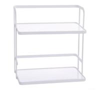 Tidgel Étagère de salle de bain à 2 niveaux en fer Blanc 19,6 x 19,1 cm | Construction en fer durable, finition blanche, s'adapte aux coins de la coiffeuse, peut contenir des bouteilles et des bocaux