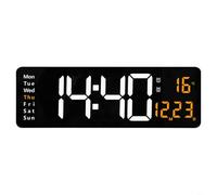 Tidgel Horloge murale numérique avec grand écran LED, calendrier et température, 10 niveaux de luminosité, télécommande, format 12/24h pour décoration de chambre à coucher, salon (orange)