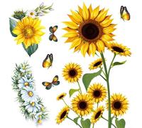 Tidgel Lot de 2 autocollants muraux en PVC amovibles pour salon, chambre à coucher, chambre d'enfant - Motif tournesol
