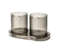 Tidgel Set 2 Gobelets Bain avec Base Porte-Brosse à Dents(black) | Design rayé élégant, finition translucide, style minimaliste, pour idéal couple, pour déco moderne