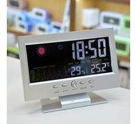 Tidgel Thermomètre hygromètre numérique avec écran LCD couleur, rétroéclairage vocal, réveil (argent)